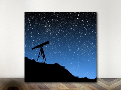 Τηλεσκόπιο, έναστρος ουρανός - Καμβάς σε Τελάρο